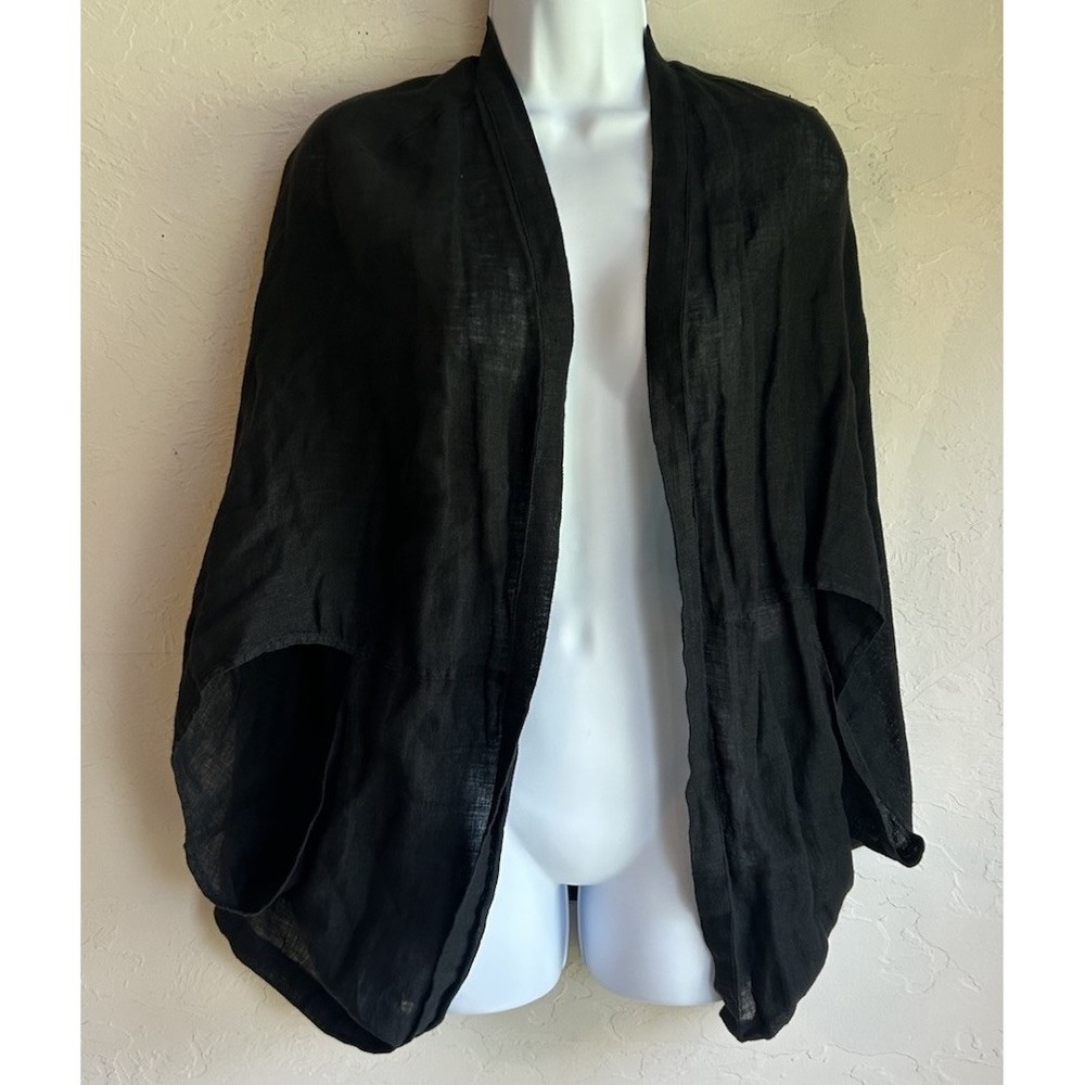 Kleen 100% Linen Black  Kimono Cocoon Cardigan M Lagenlook Oversized Boho